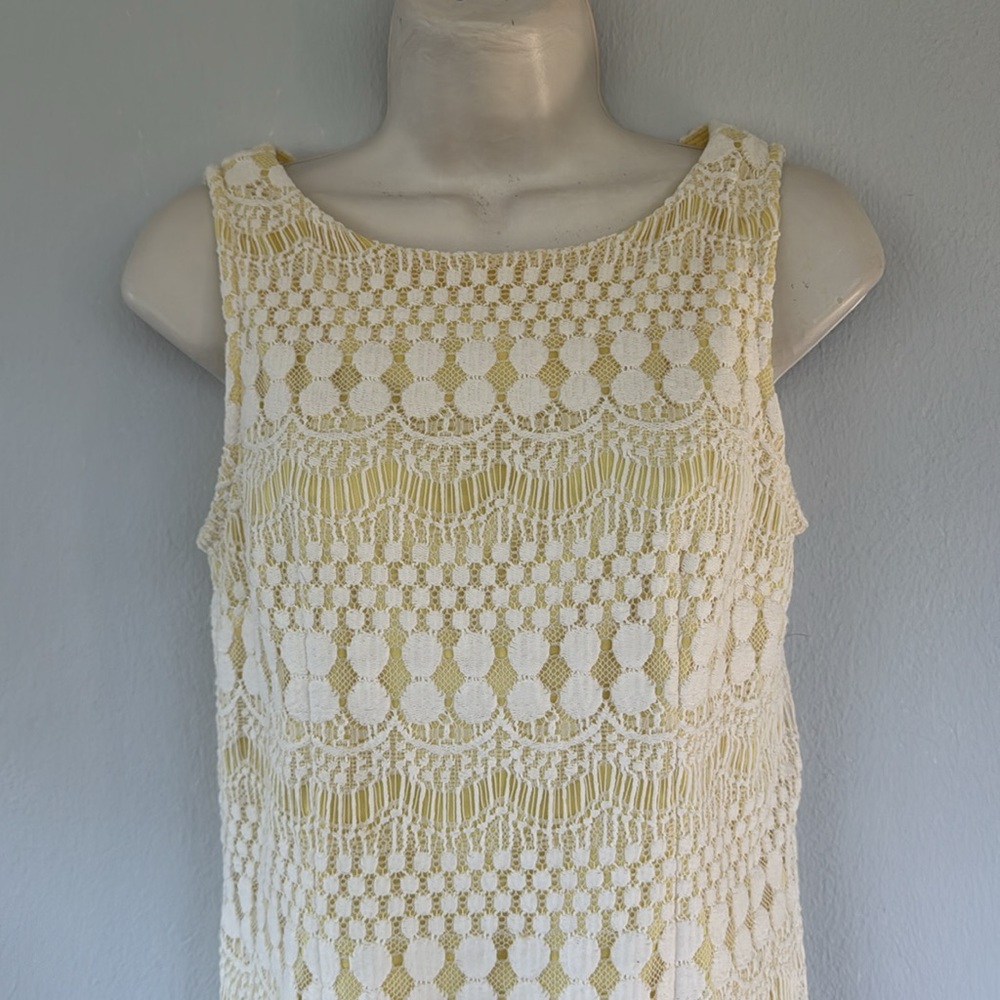 Jessica Howard yellow white lace overlay sleeveless pencil dress size 6P - Picture 3 of 16